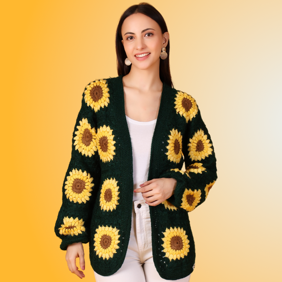 Hand Crochet Sunshine Stitches Woollen Jacket