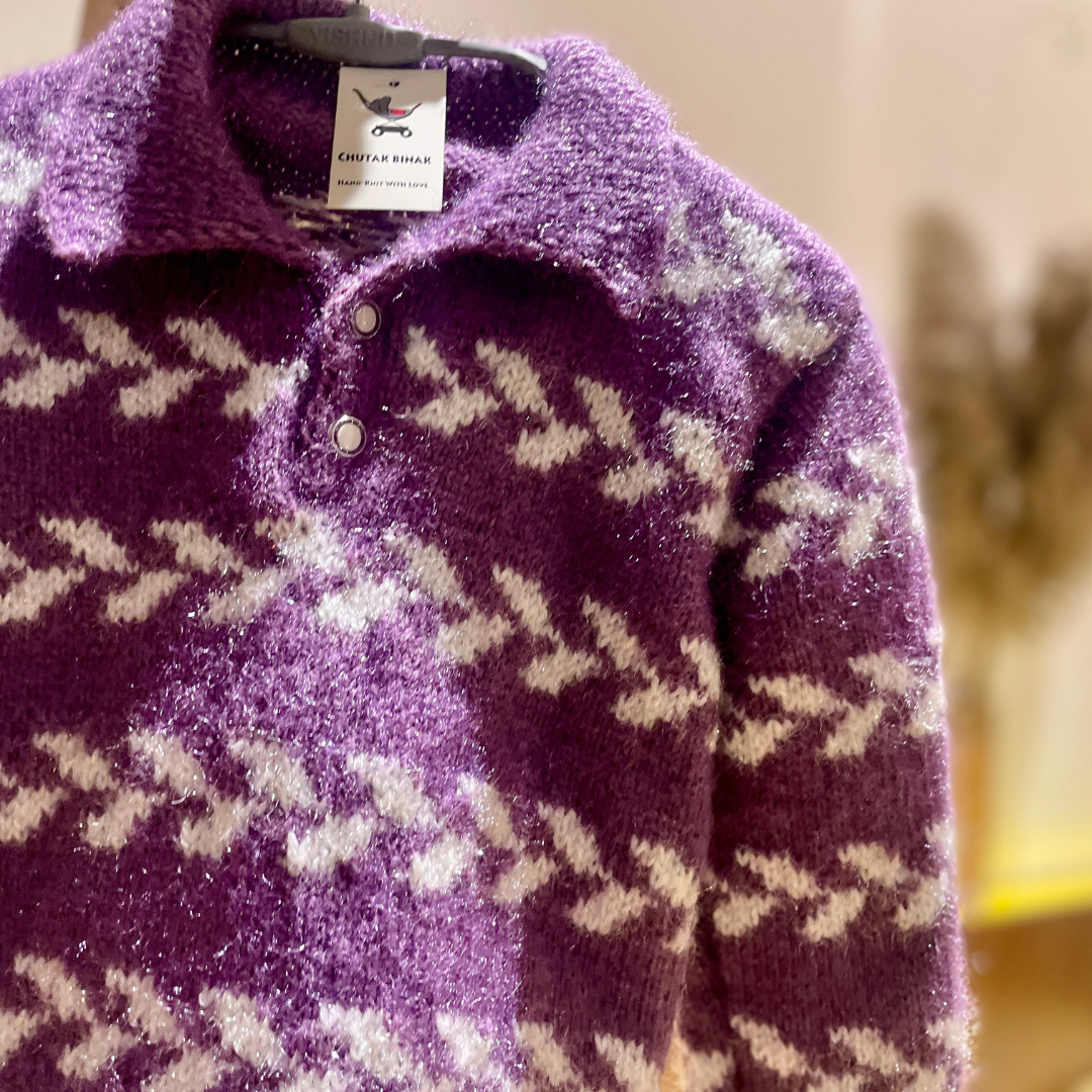 Hand Knit Purple Frost Kids Sweater | Chutak Binak