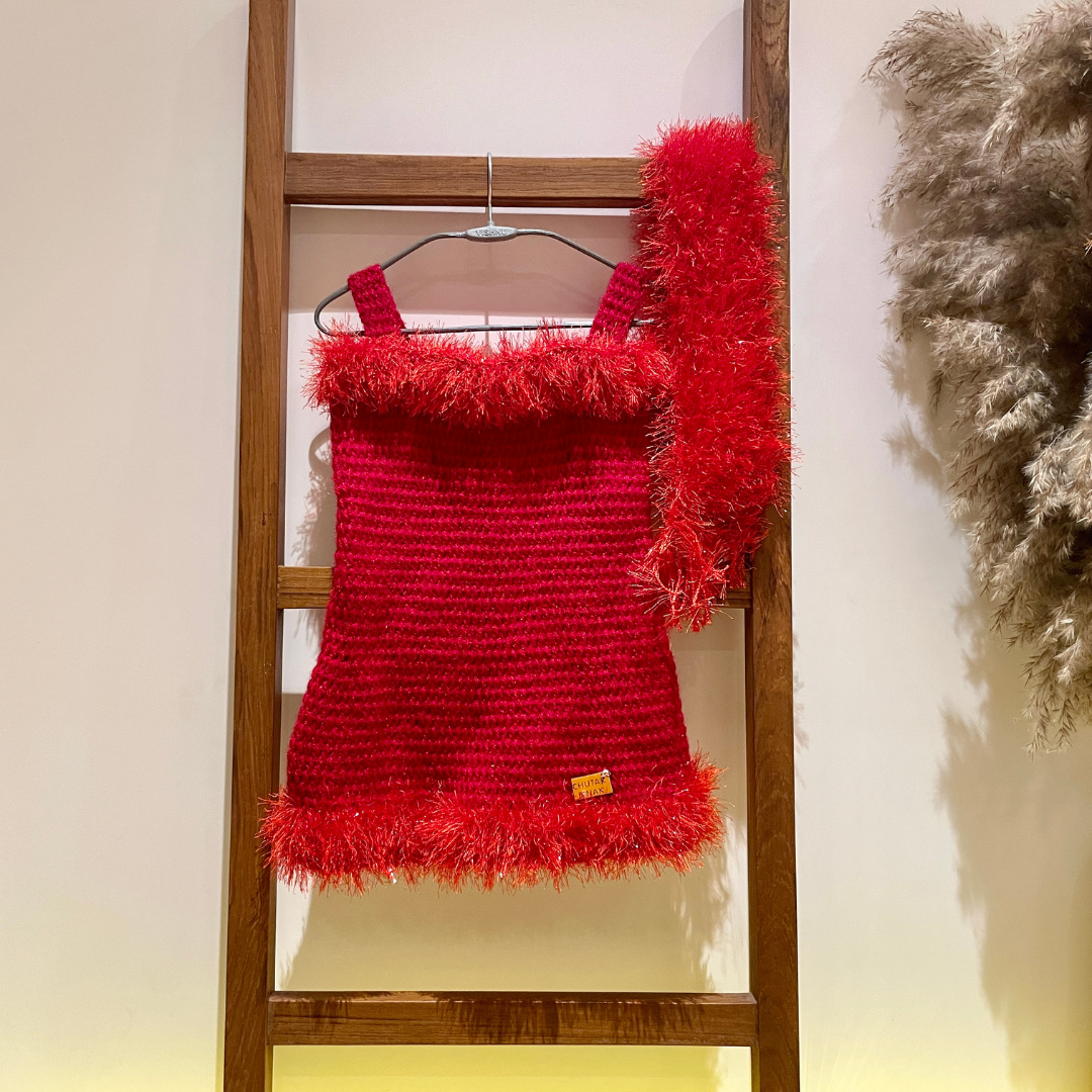 Scarlet Snowflake Dress Set by Chutak Binak | Hand Knit