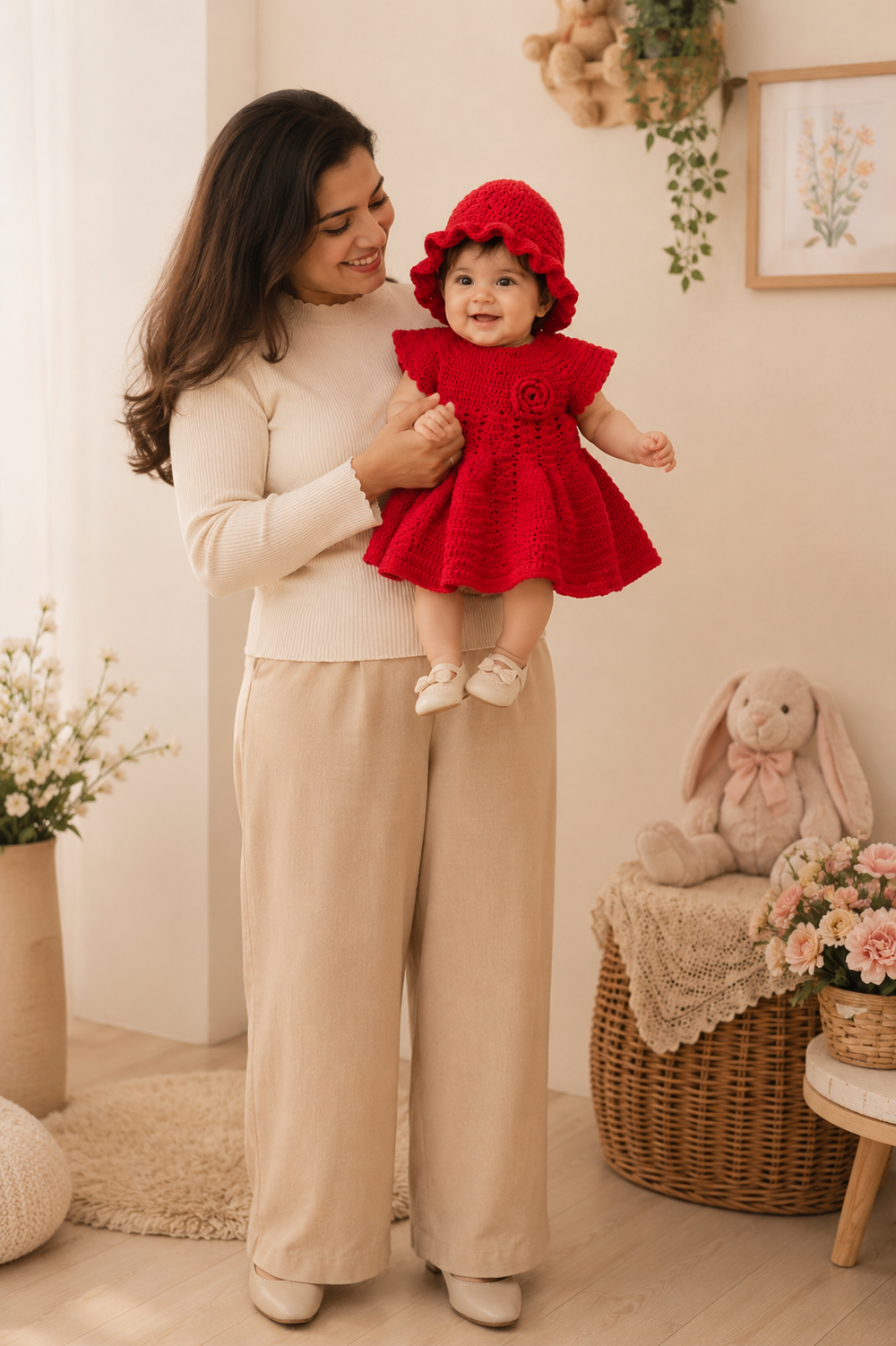 Red Crochet Baby Dress with Hat | Handmade Baby Girl Dress | Newborn to Toddler Outfit | Crochet Flower Dress Gift