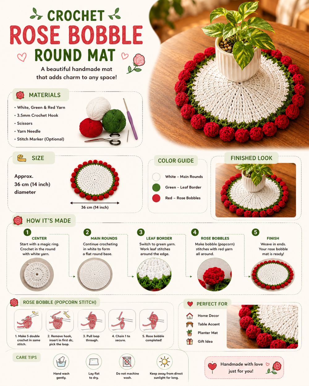 Set de table floral au crochet fait main