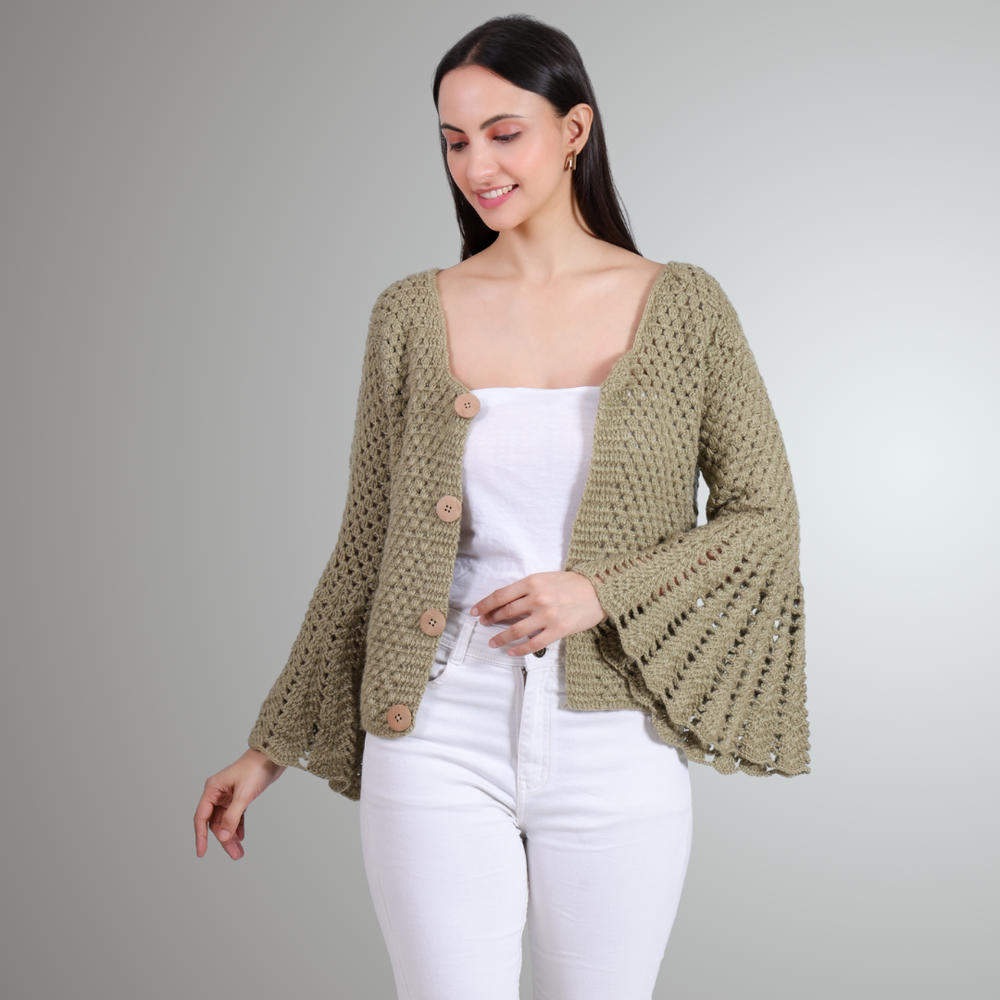 Golden Flare women crochet jacket close-up detail – Chutak Binak
