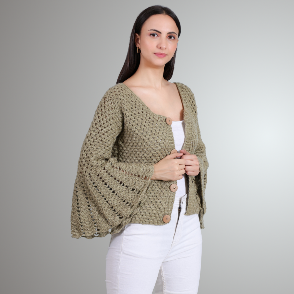 Golden Flare crochet jacket for women back view – Chutak Binak