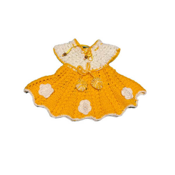 Hand crochet white and yellow baby frock for girls 6-9 months – Chutak Binak