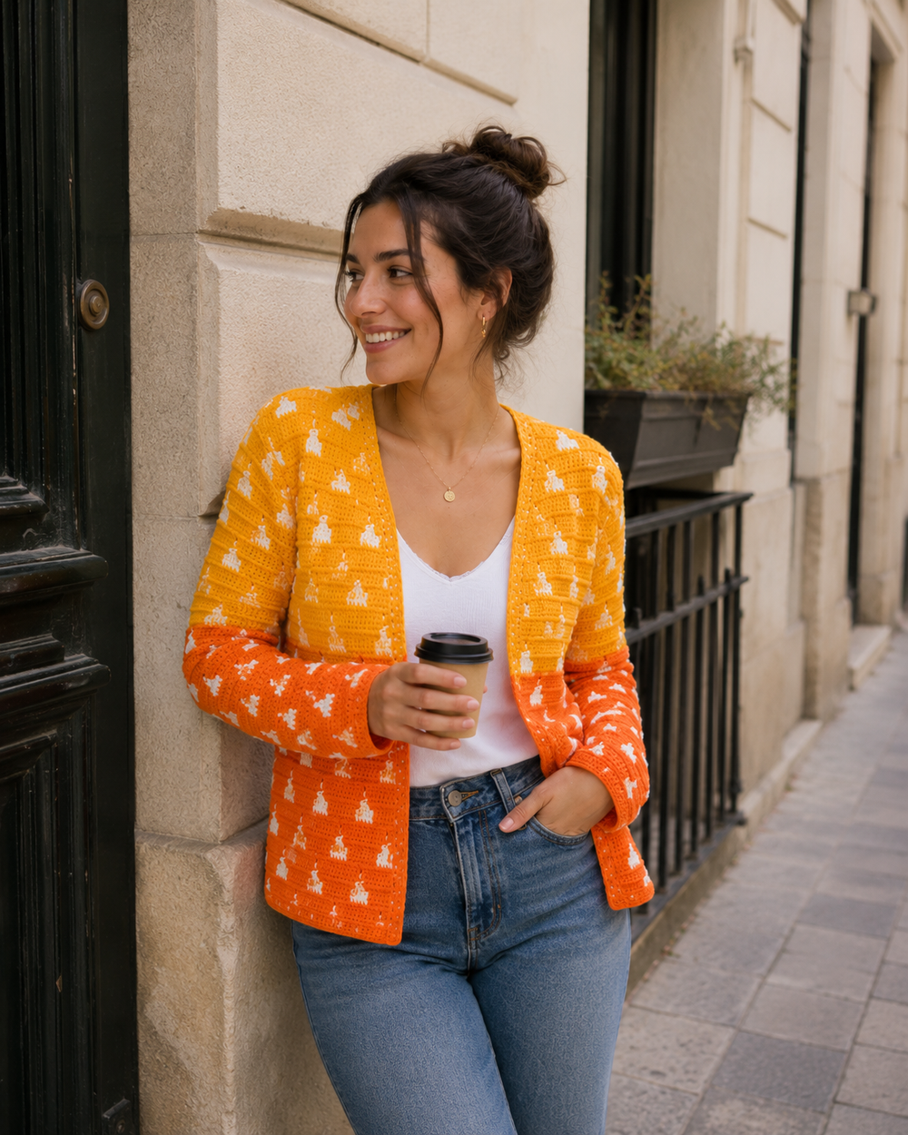 Cardigan colore Sunrise au crochet fait main pour femme | Chutak Binak