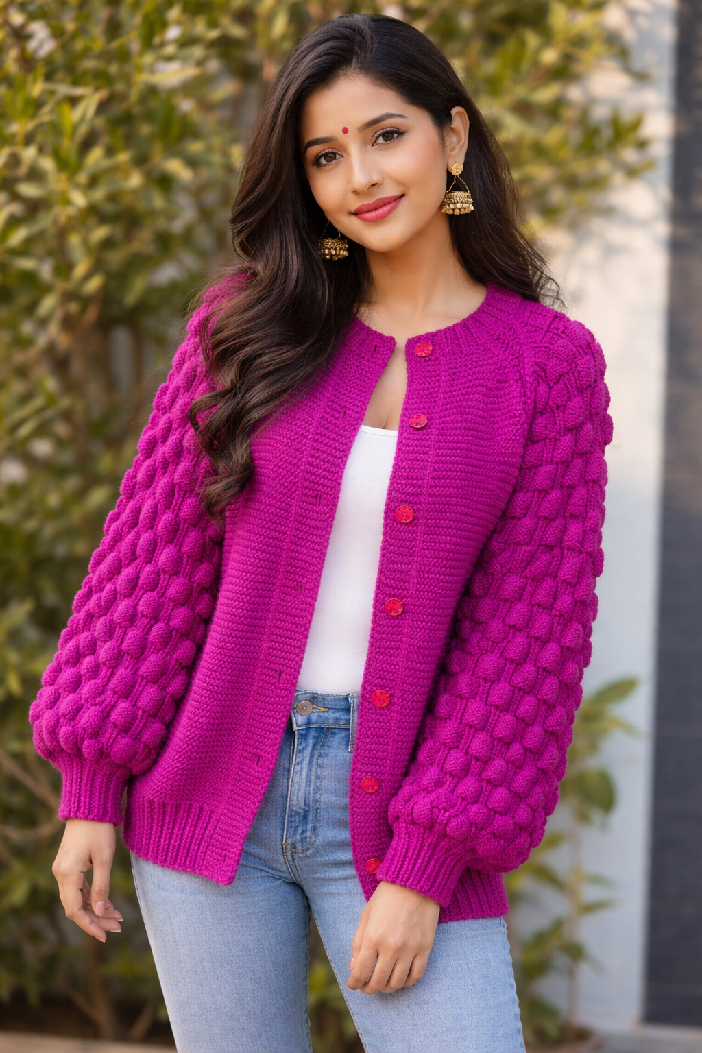 Hand Knit Bubble Sleeve Cardigan Jacket