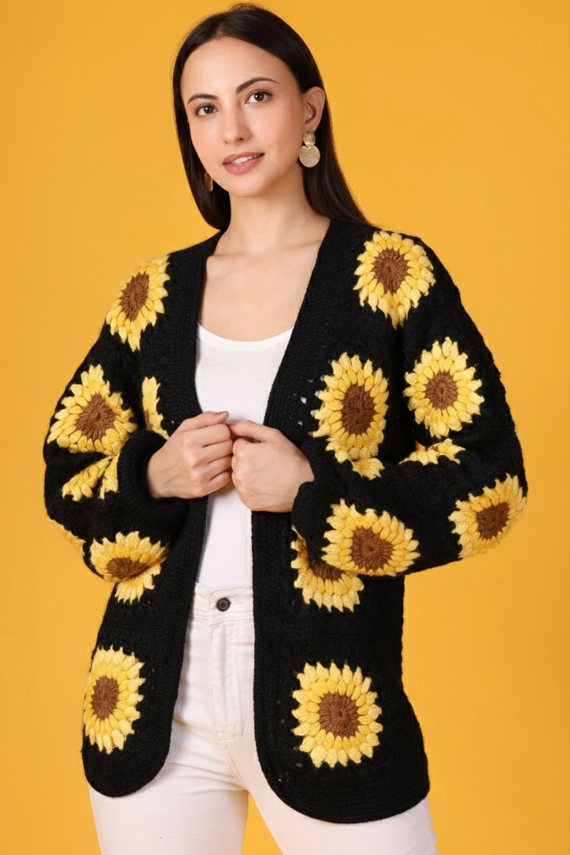 Hand Crochet Sunshine Stitches Woollen Cardigan