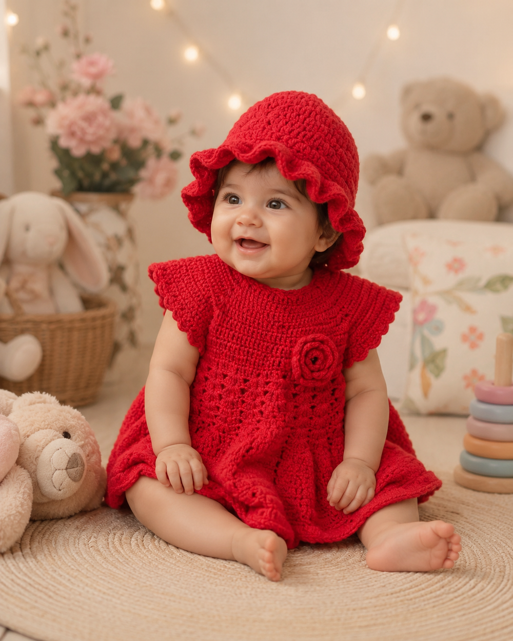 Red Crochet Baby Dress with Hat | Handmade Baby Girl Dress | Newborn to Toddler Outfit | Crochet Flower Dress Gift