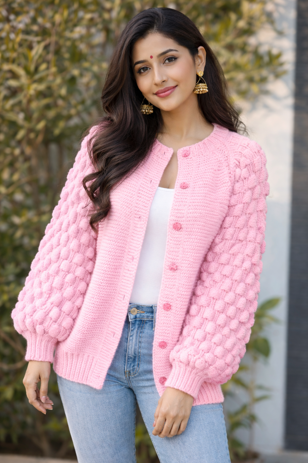 Hand Knit Bubble Sleeve Cardigan Jacket