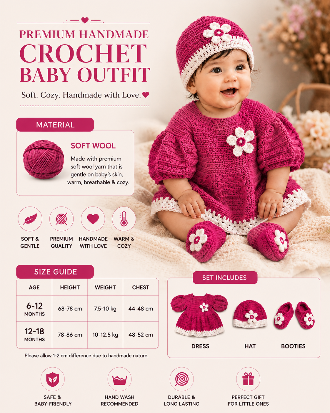 Handmade Crochet Baby Frock Set