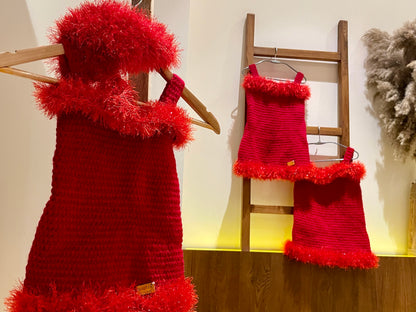 Scarlet Snowflake Dress Set by Chutak Binak | Hand Knit