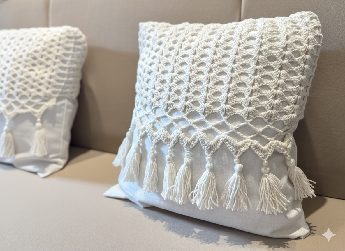 Set of 2 Hand Crochet Cushion Covers