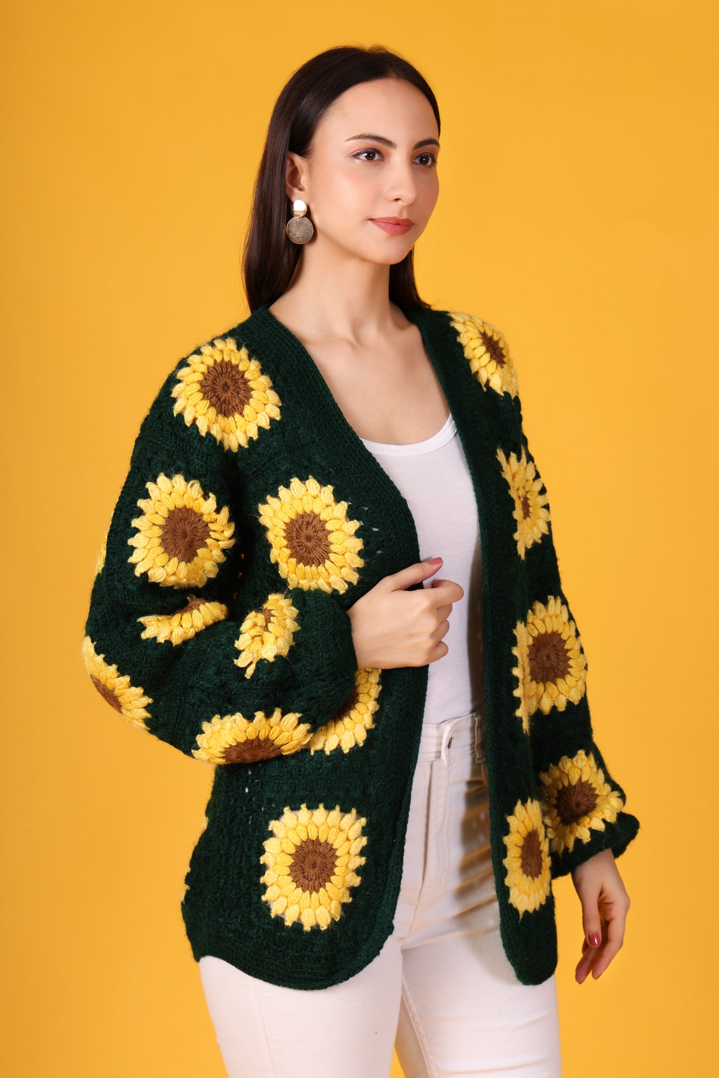 Hand Crochet Sunshine Stitches Woollen Jacket