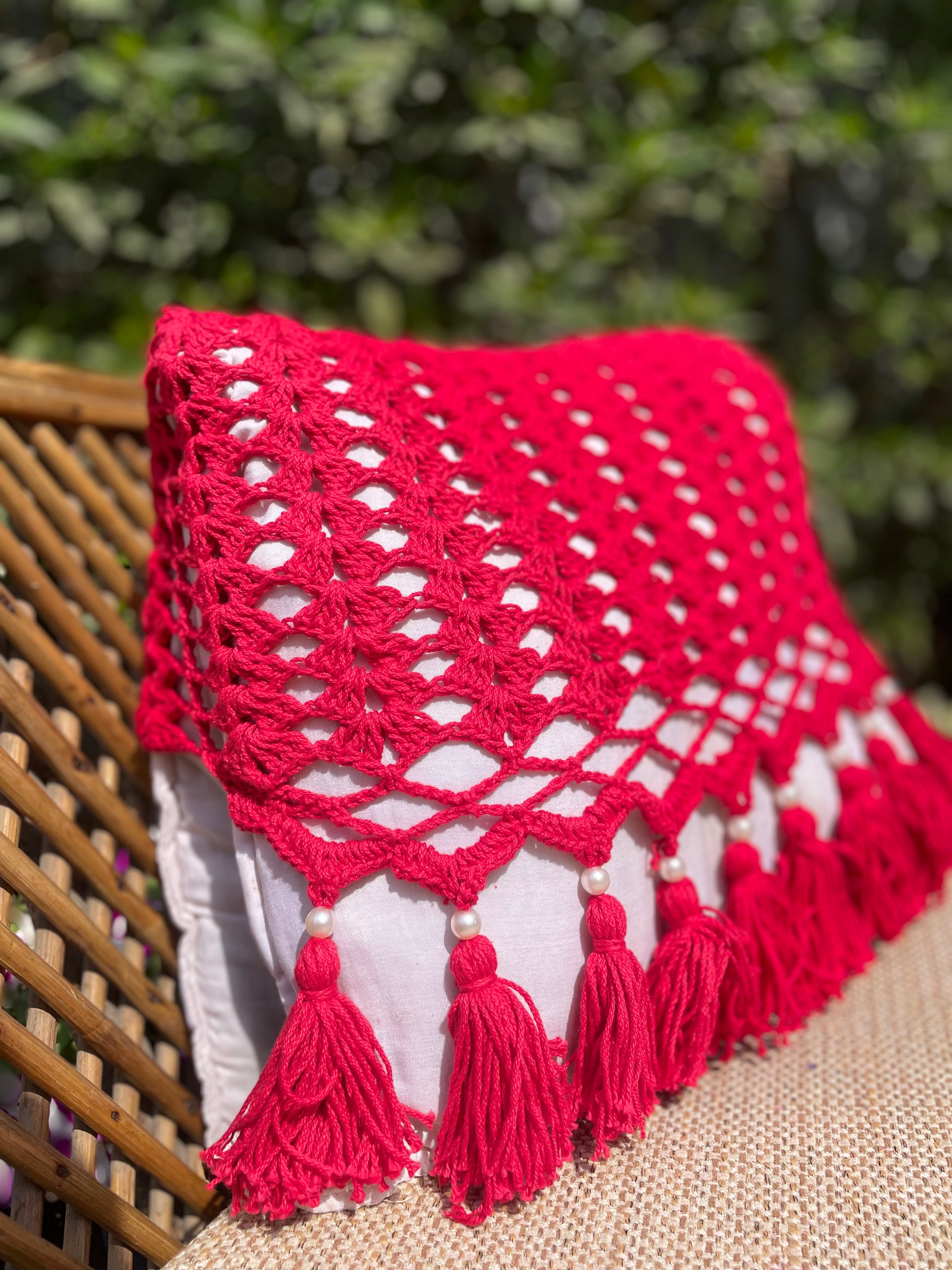Crochet cushion cover styled on chair – Chutak Binak