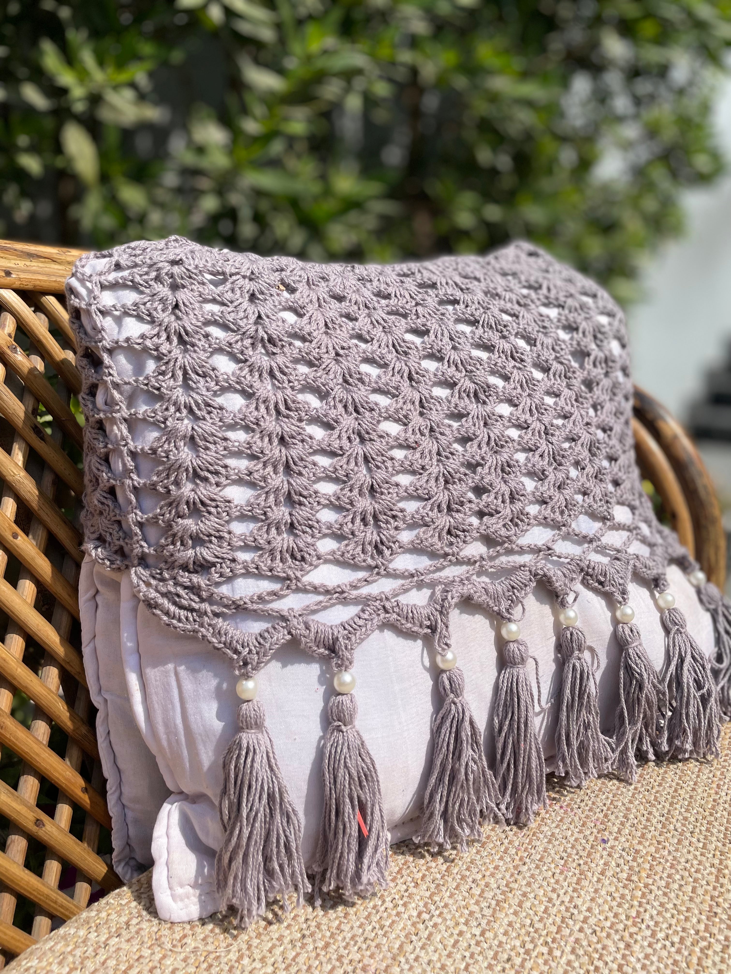 Handmade crochet cotton cushion cover texture close-up – Chutak Binak