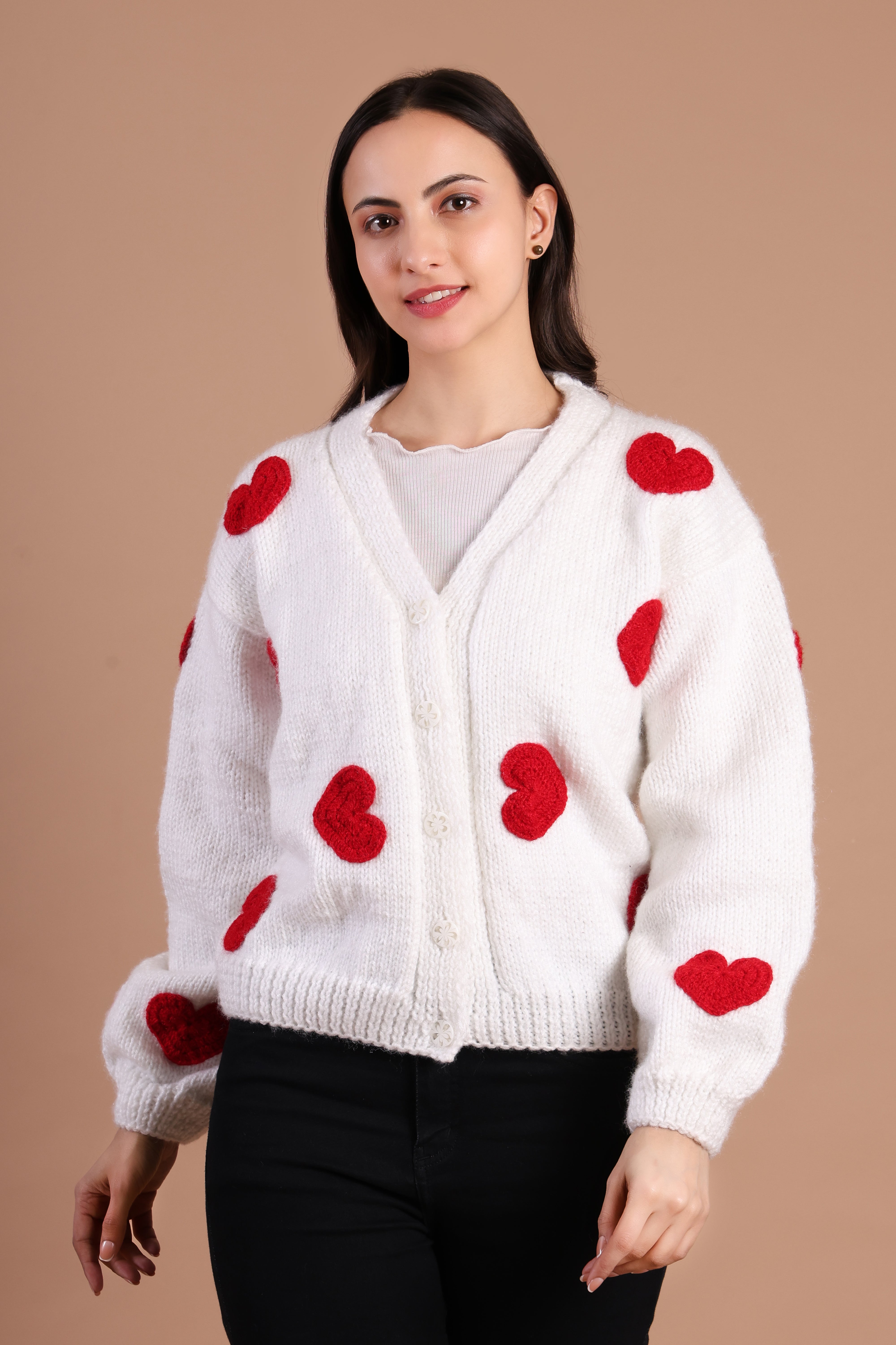 Amour Hand-Knit Drop Shoulder Korean Style Cardigan | Chutak Binak – Valentine’s Special