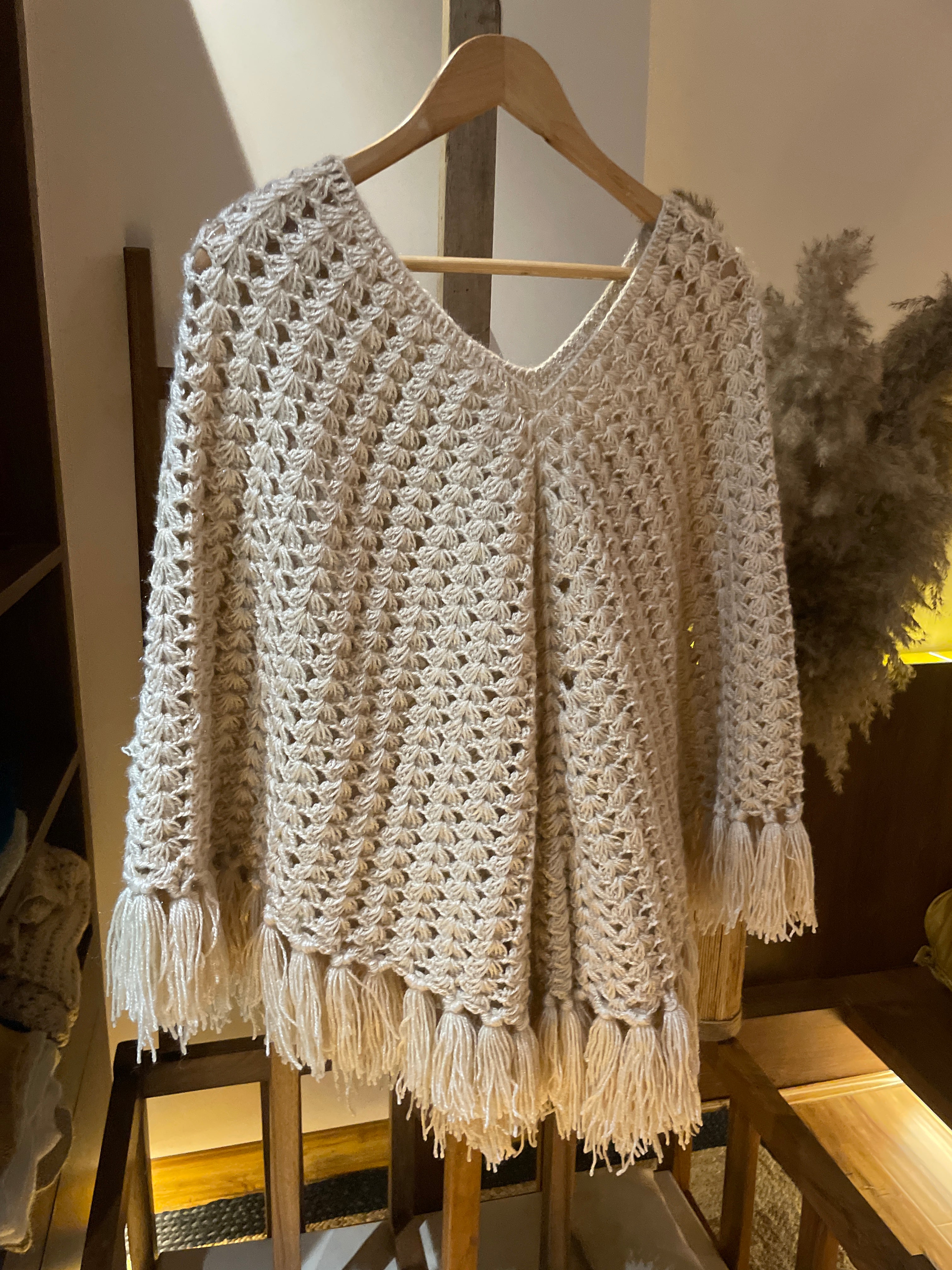 Angel Wings Chutak Binak Hand Knit Wool Blend Poncho for Adults