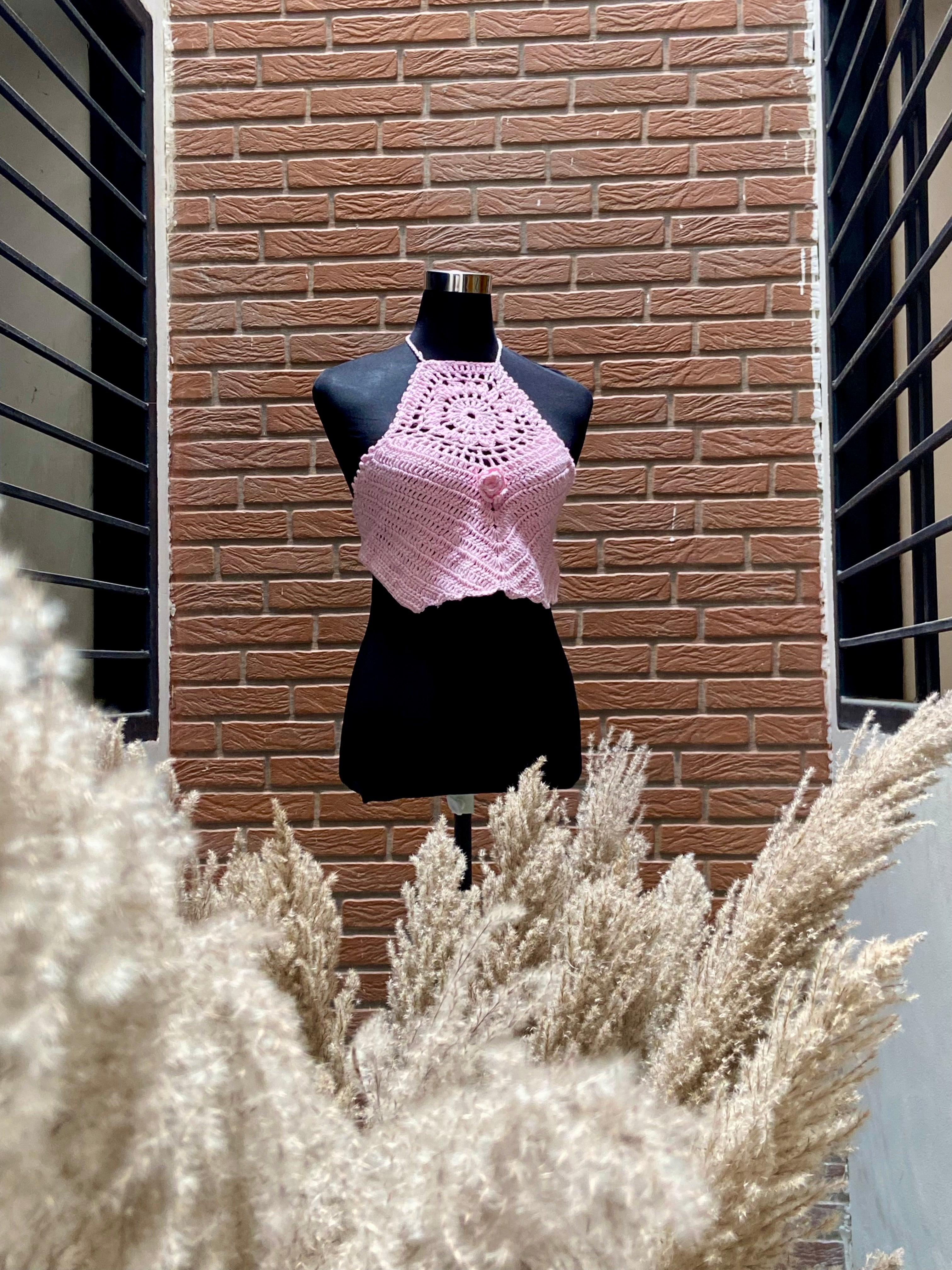 Blossom Dream Halter Neck Cotton Handmade Crochet Bralette by Chutak Binak