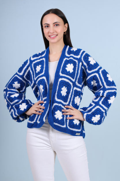Blue Blossom Crochet Jacket