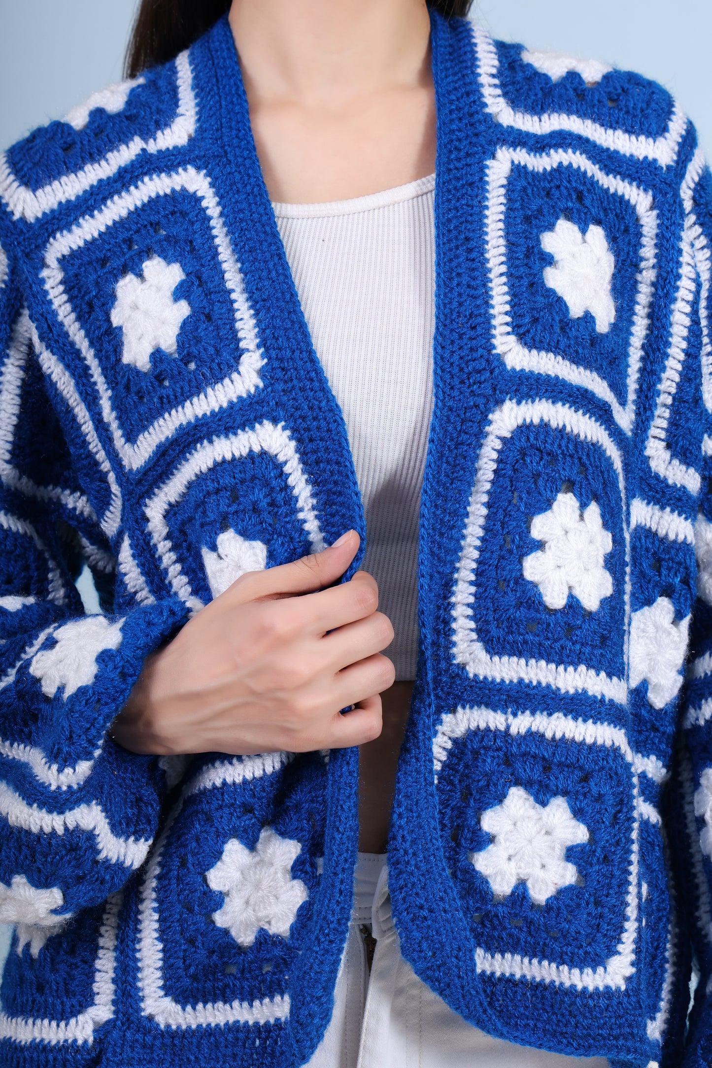 Blue Blossom Crochet Jacket