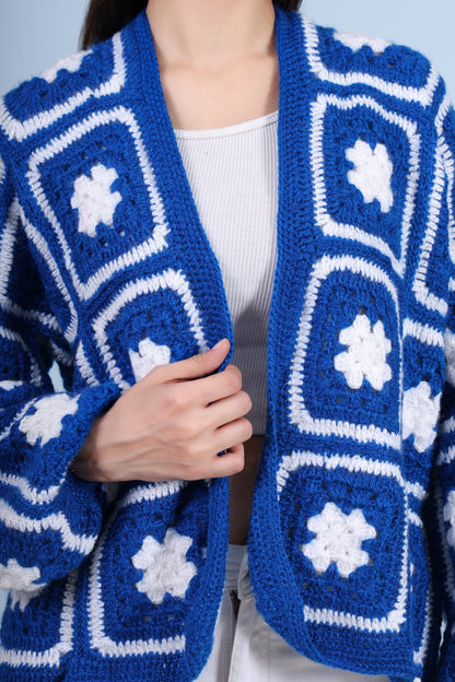 Blue Blossom Crochet Jacket