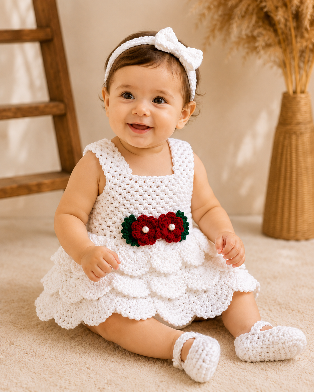 Ivory princess crochet frock for girls in beige – Chutak Binak