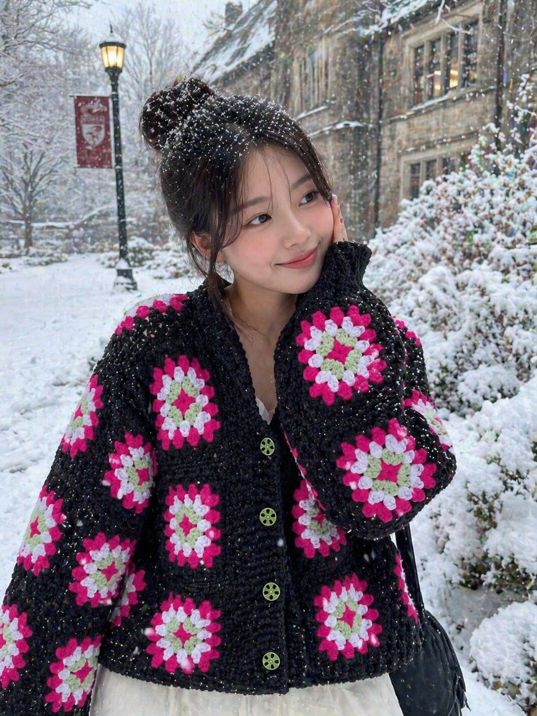 Midnight Bloom Hand-Crochet Cardigan