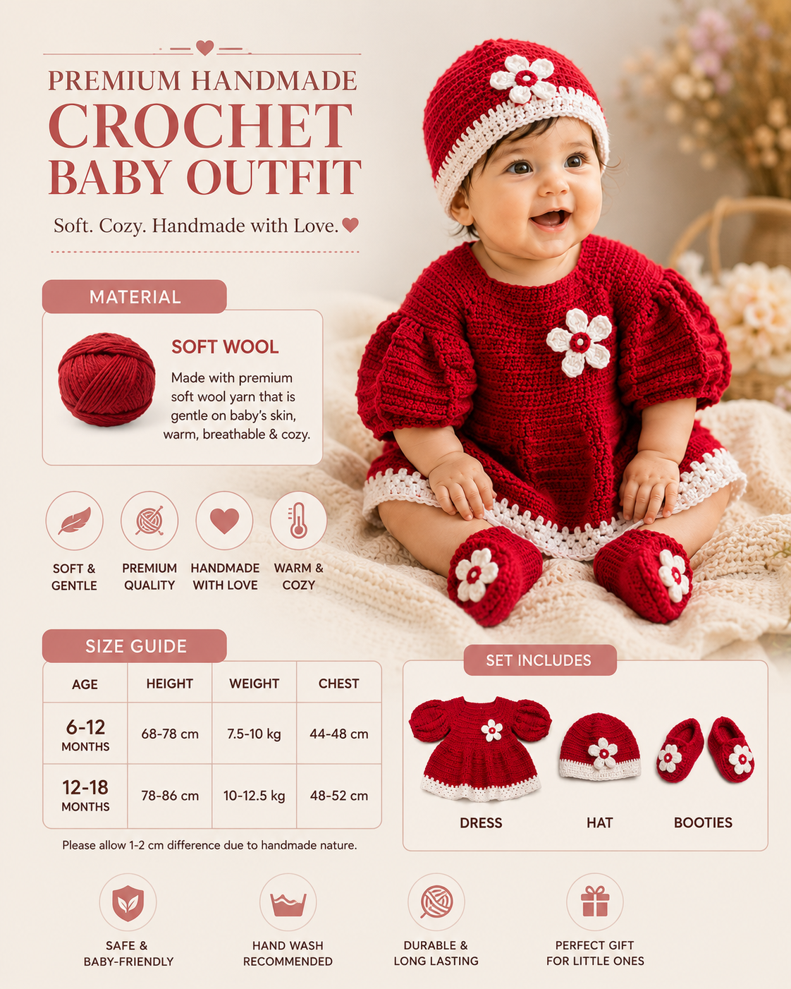 Handmade Crochet Baby Frock Set