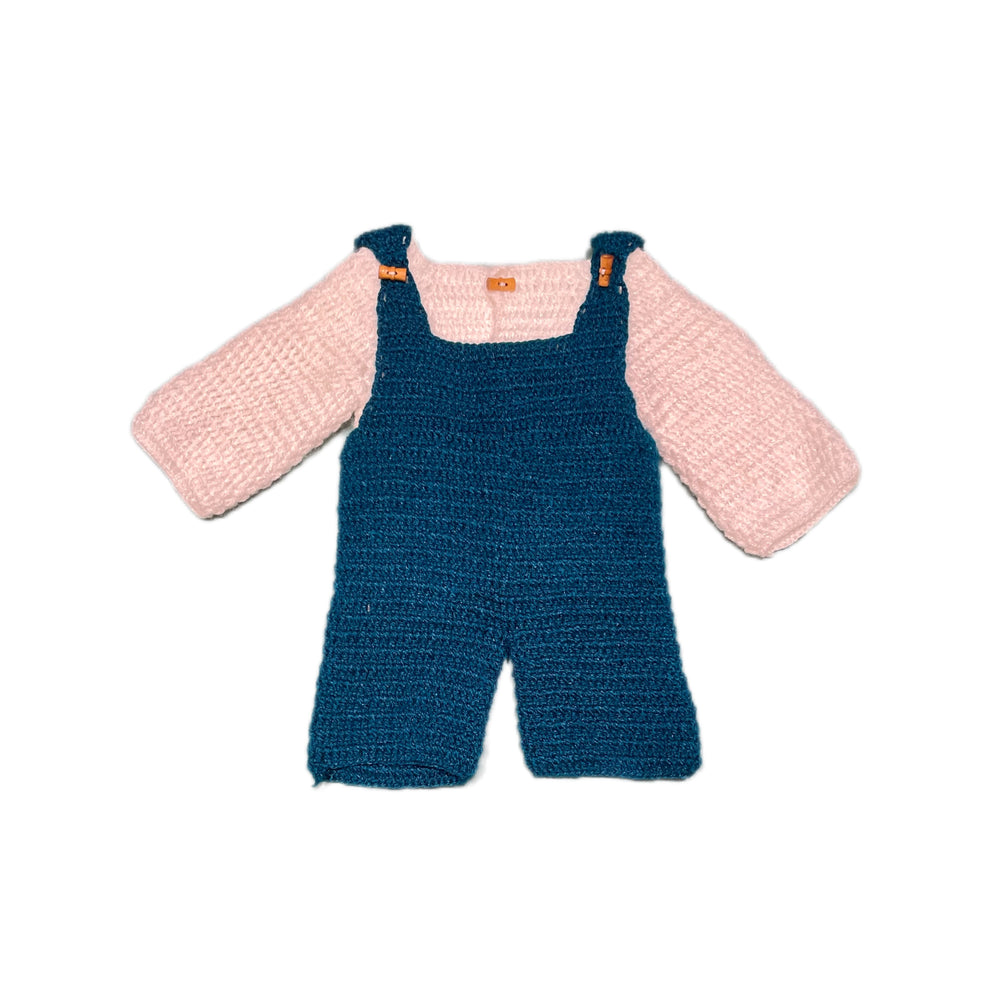 Hand knit explorer romper set for baby boys blue white – Chutak Binak