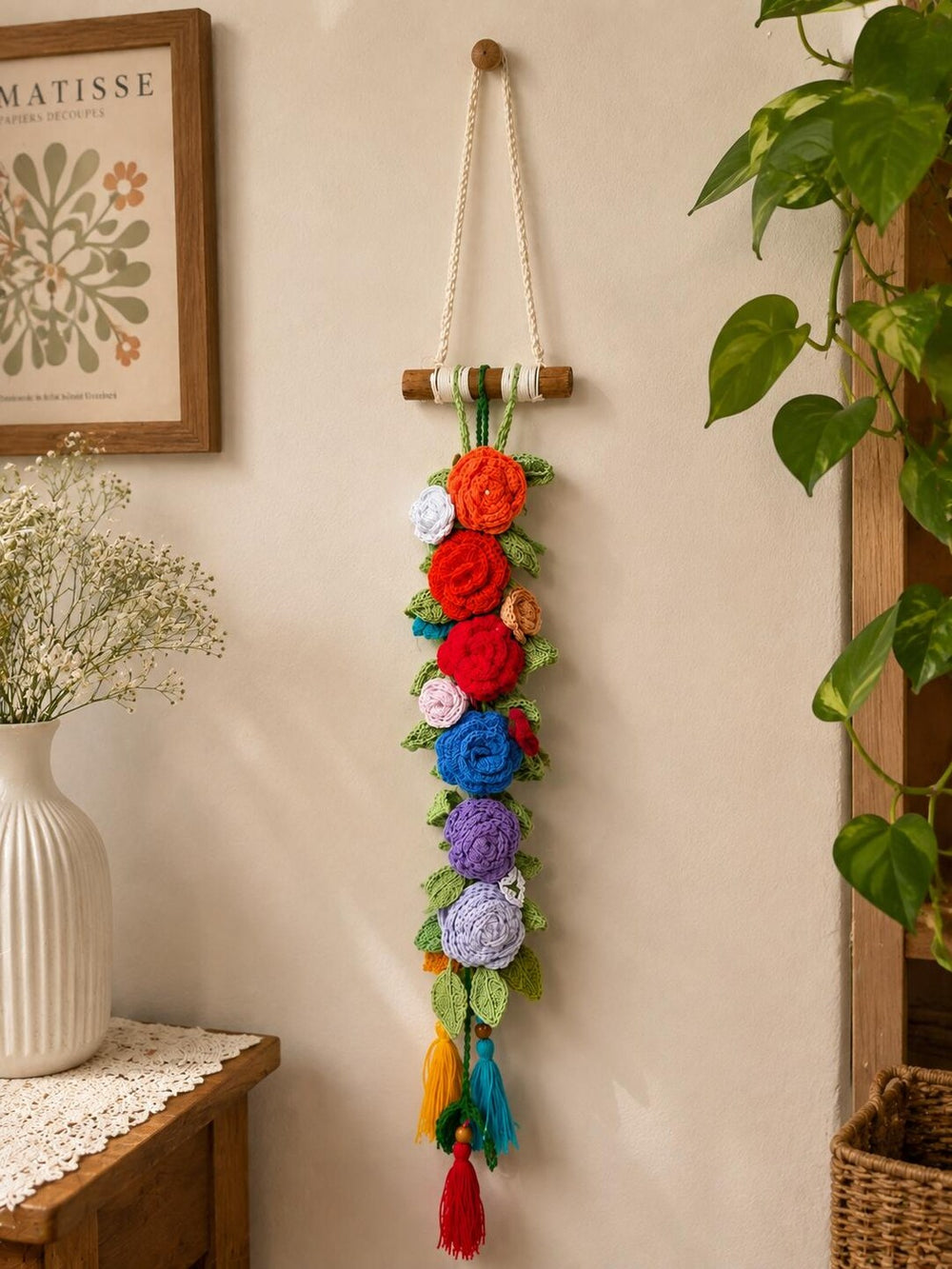 Boho cotton yarn flower wall decor