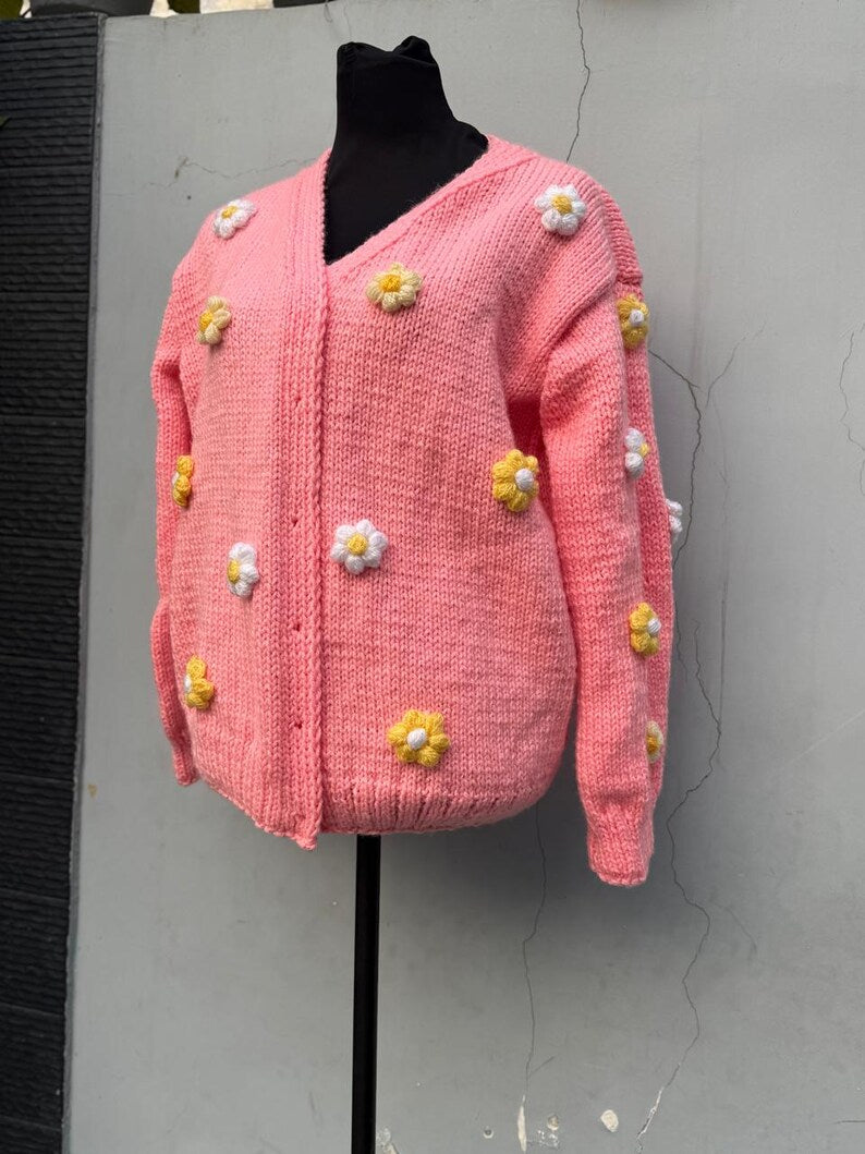 Oversized floral knit cardigan