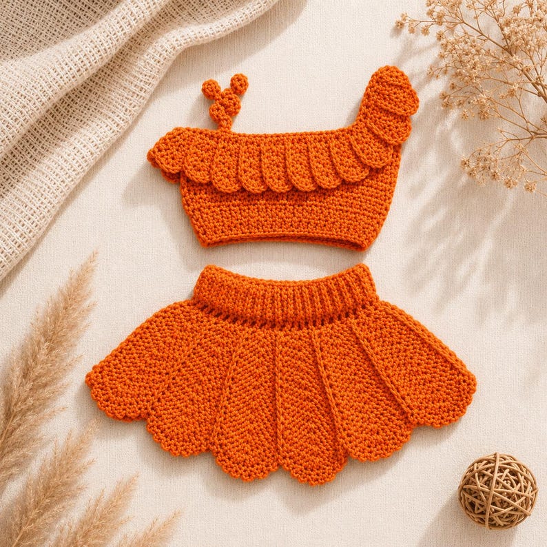 Scalloped flared crochet skirt detail