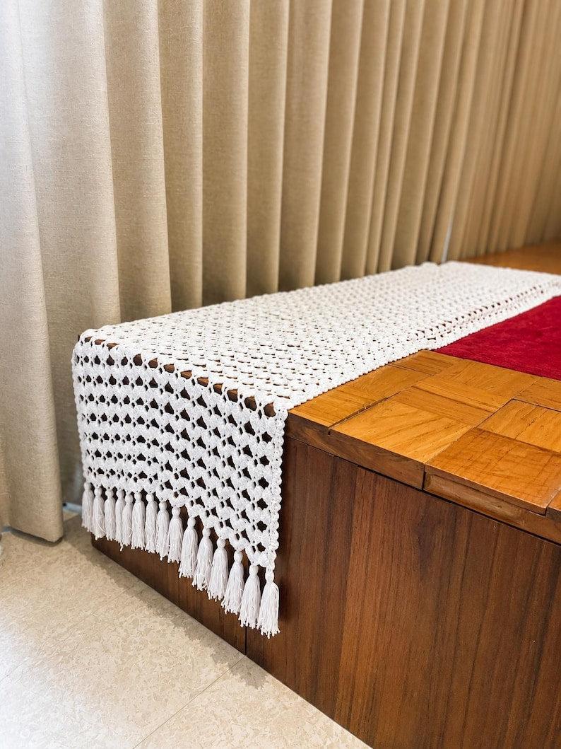 Boho farmhouse crochet table runner