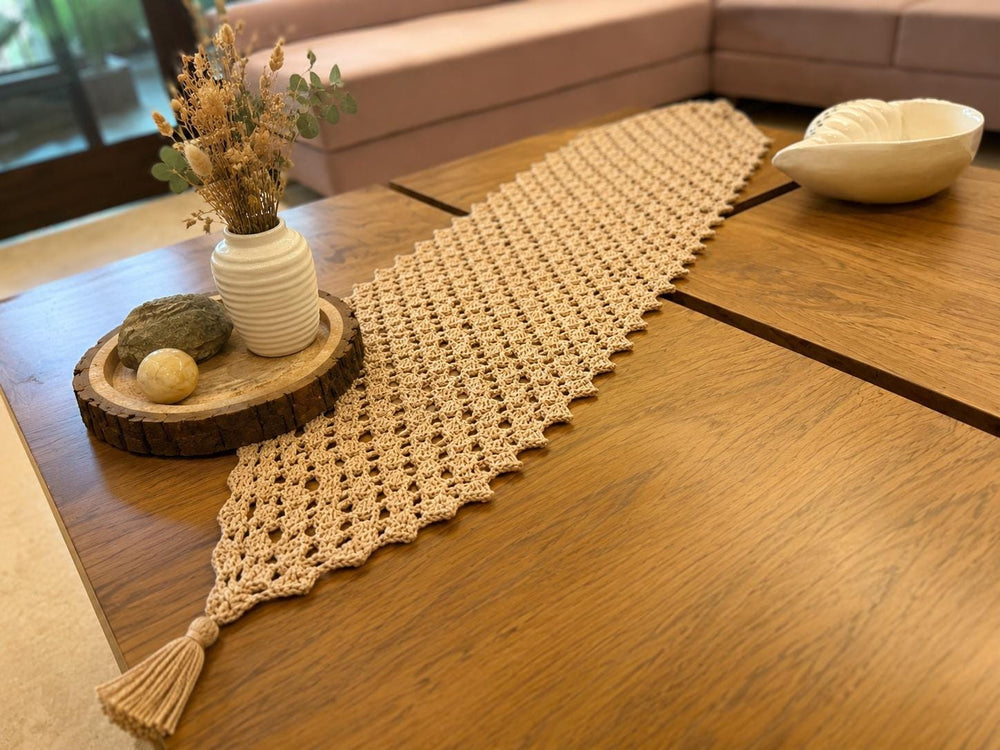 Handmade Cotton Crochet Table Runner | Boho Farmhouse Rustic Decor