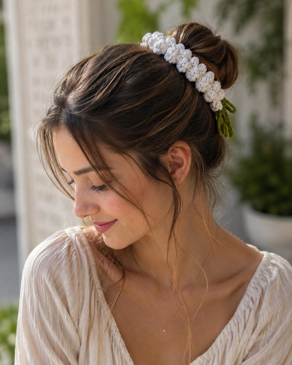 Crochet Jasmine Gajra Hair Garland | Handmade Floral Bun Wrap, Bridal Accessory