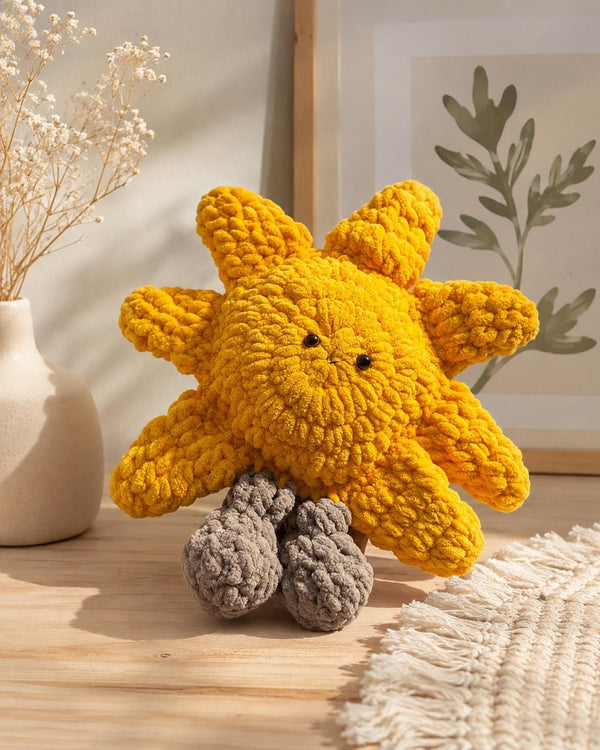 Sun Crochet Plush Toy, Handmade Sunshine Stuffed Animal, Kids Room Decor
